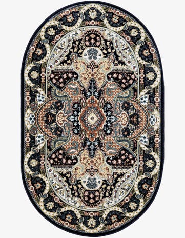 Navy Blue Nain Design Oval Rug