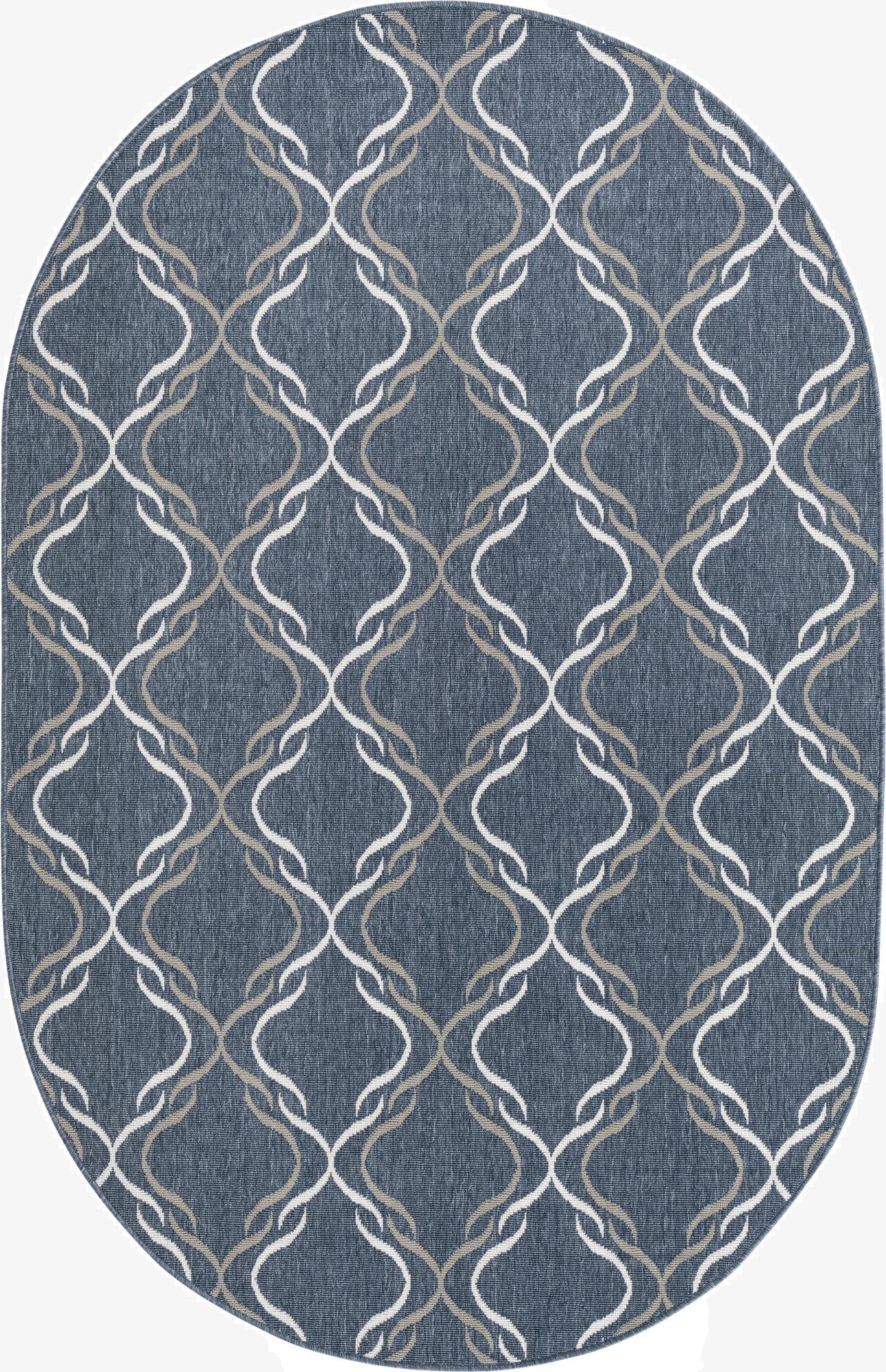 5' 3 x 8' Washable Lattice Indoor / Outdoor Oval Rug