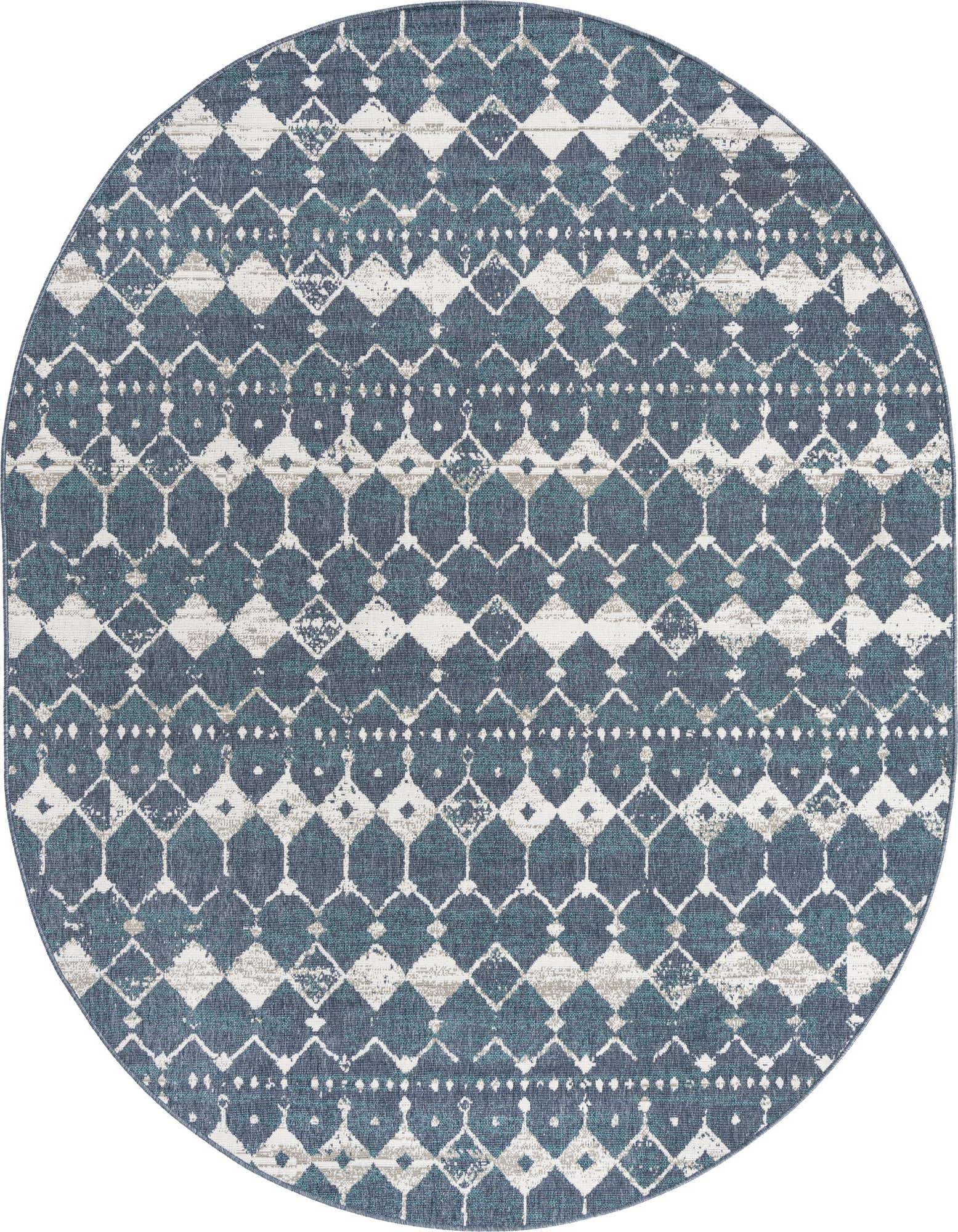 7' 10 x 10' Easy-Clean Trellis Indoor / Outdoor Oval Rug