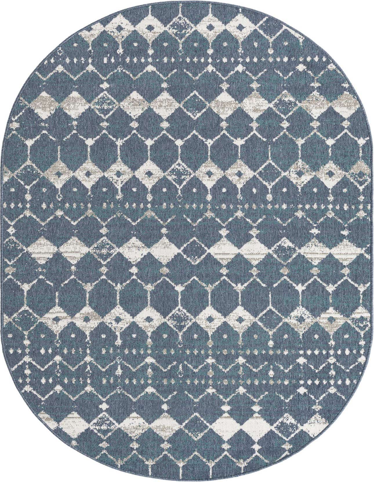 5' 3 x 8' Easy-Clean Trellis Indoor / Outdoor Oval Rug