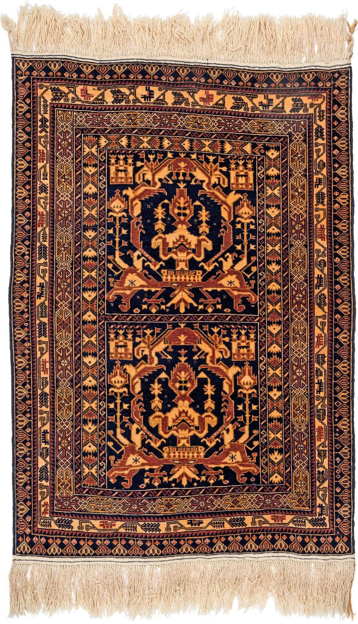3' 2 x 4' 7 Hand Knotted Afghan Akhche Oriental Wool Rug