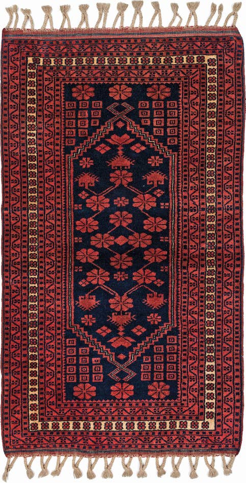 Detail image of 2' 7 x 4' 6 Hand Knotted Afghan Akhche Oriental Wool Rug
