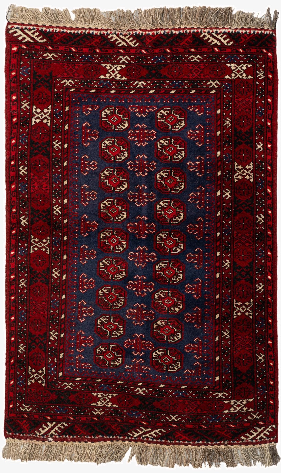 3' 4 x 5' 2  Hand Knotted Afghan Akhche Wool Rug