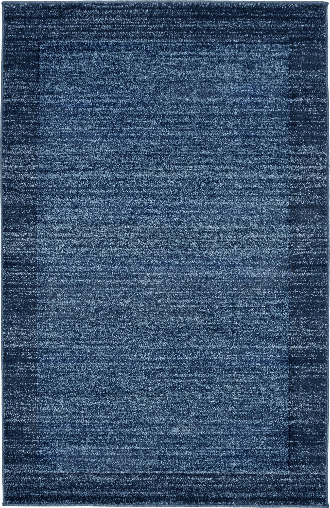 A 3x5 rectangular navy blue rug with a subtle, textured solid pattern and a darker border, ideal for a kitchen or entryway.