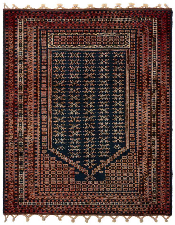 Detail image of 4' 2 x 5' 10 Hand Knotted Balouch Oriental Wool Rug