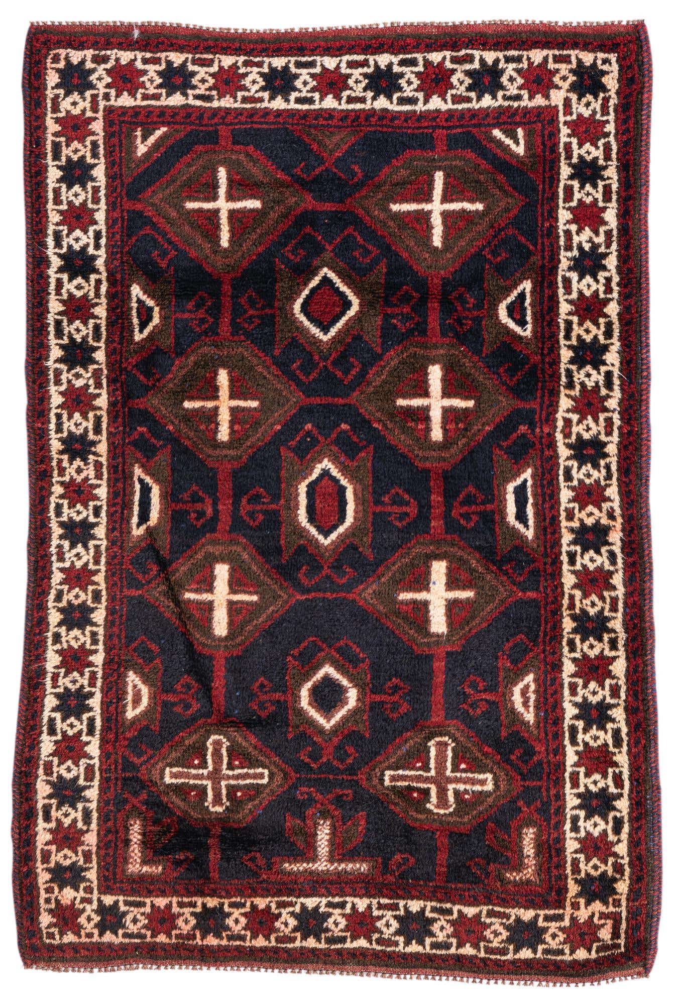 3' x 4' 6 Hand Knotted Balouch Persian Wool Rug