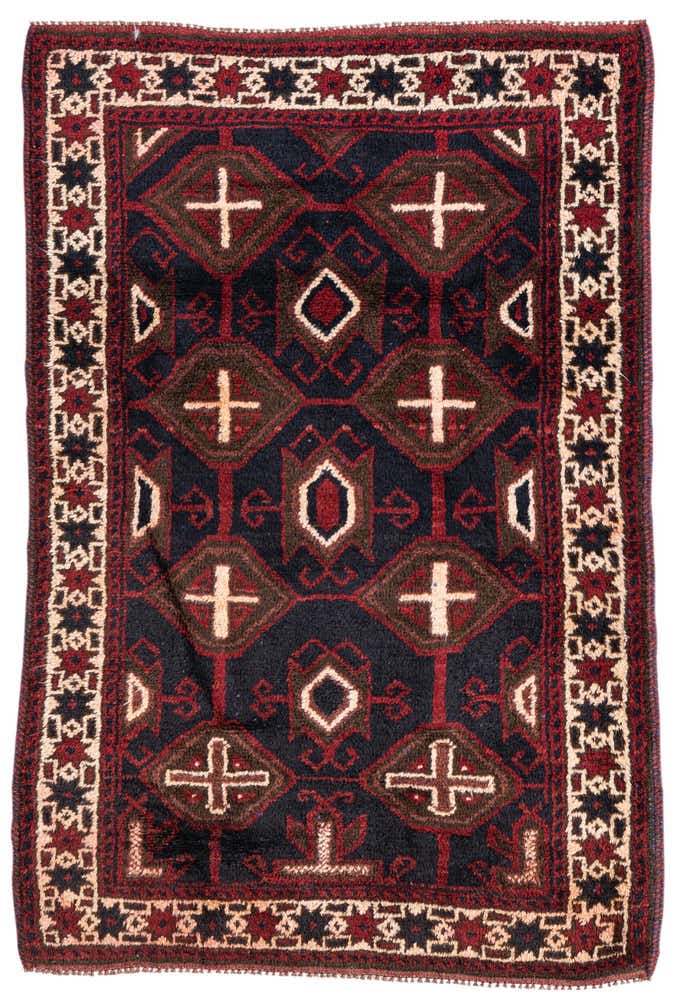 3' x 4' 6 Hand Knotted Balouch Persian Wool Rug