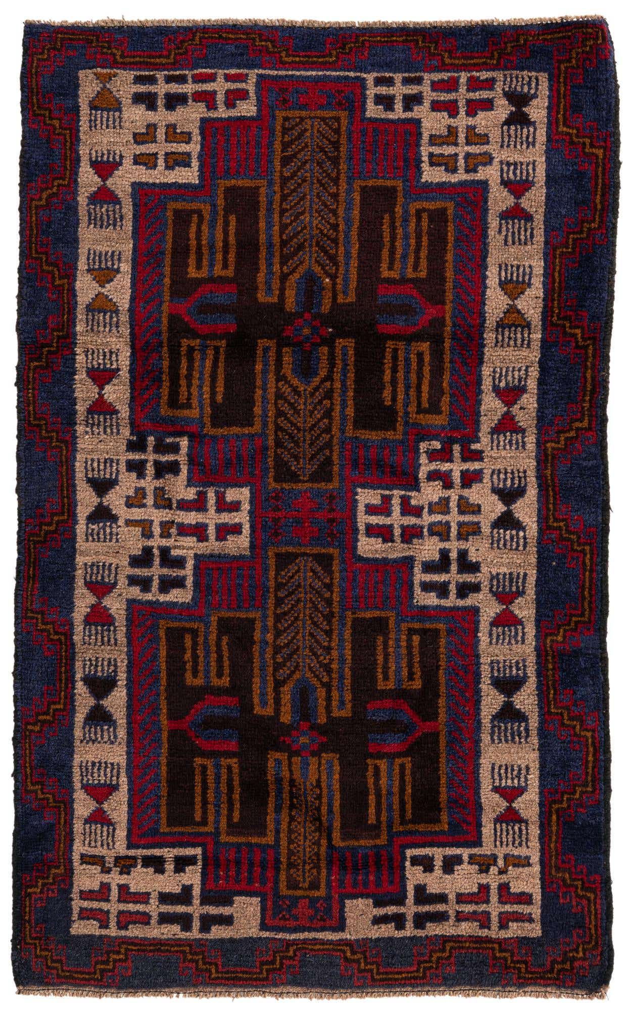 3' x 4' 9 Hand Knotted Balouch Persian Wool Rug