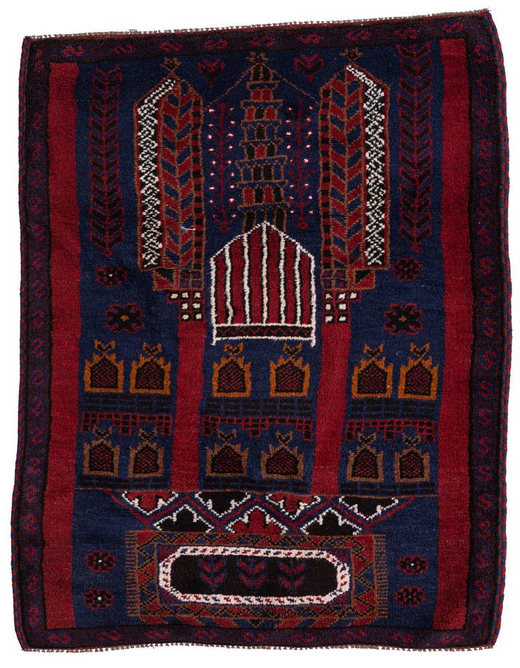 Detail image of 3' 2 x 4' 10 Hand Knotted Balouch Persian Wool Rug