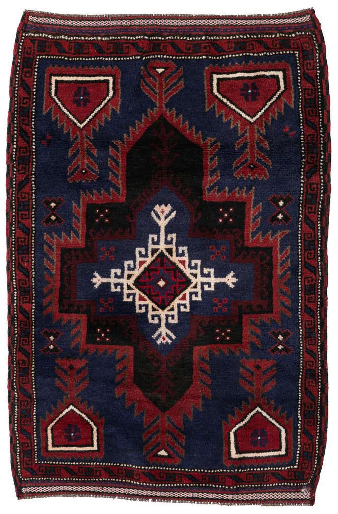 3' x 4' 6 Hand Knotted Balouch Persian Wool Rug