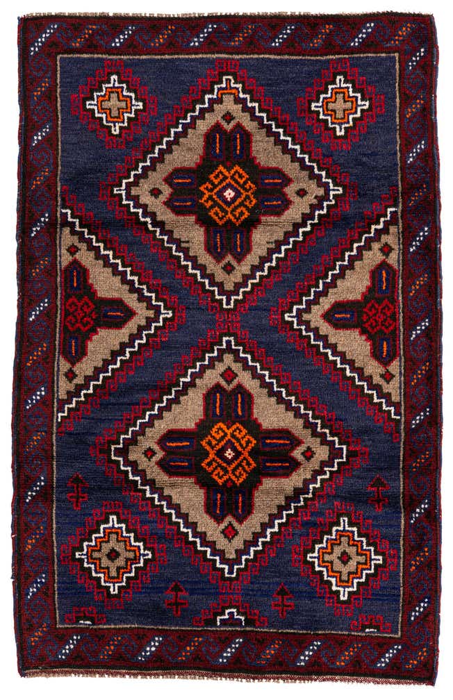 2' 11 x 4' 7 Hand Knotted Balouch Persian Wool Rug