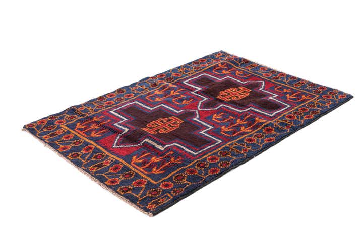 3' x 4' 3 Hand Knotted Balouch Persian Wool Rug