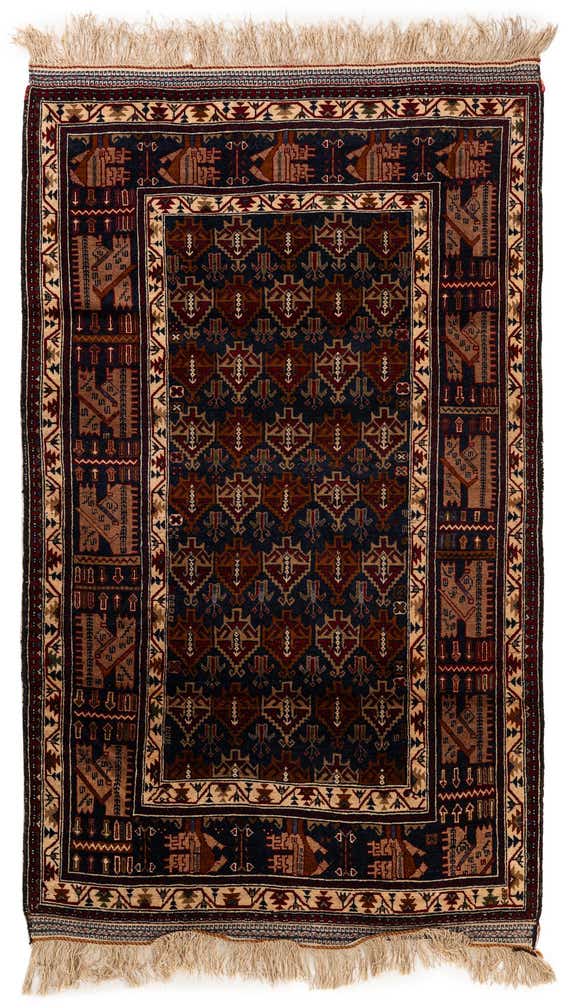 3' 9 x 6' 6 Hand Knotted Balouch Persian Wool Rug