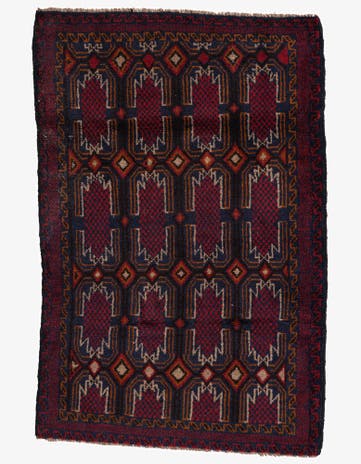 3' x 4' 7 Hand Knotted Balouch Persian Wool Rug