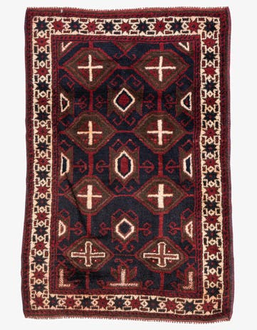 3' x 4' 6 Hand Knotted Balouch Persian Wool Rug