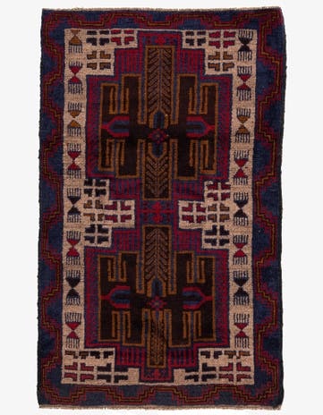 3' x 4' 9 Hand Knotted Balouch Persian Wool Rug