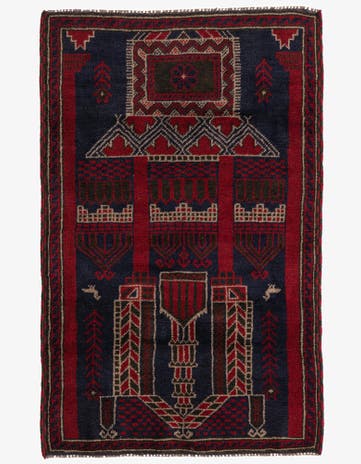 2' 10 x 4' 6 Hand Knotted Balouch Persian Wool Rug