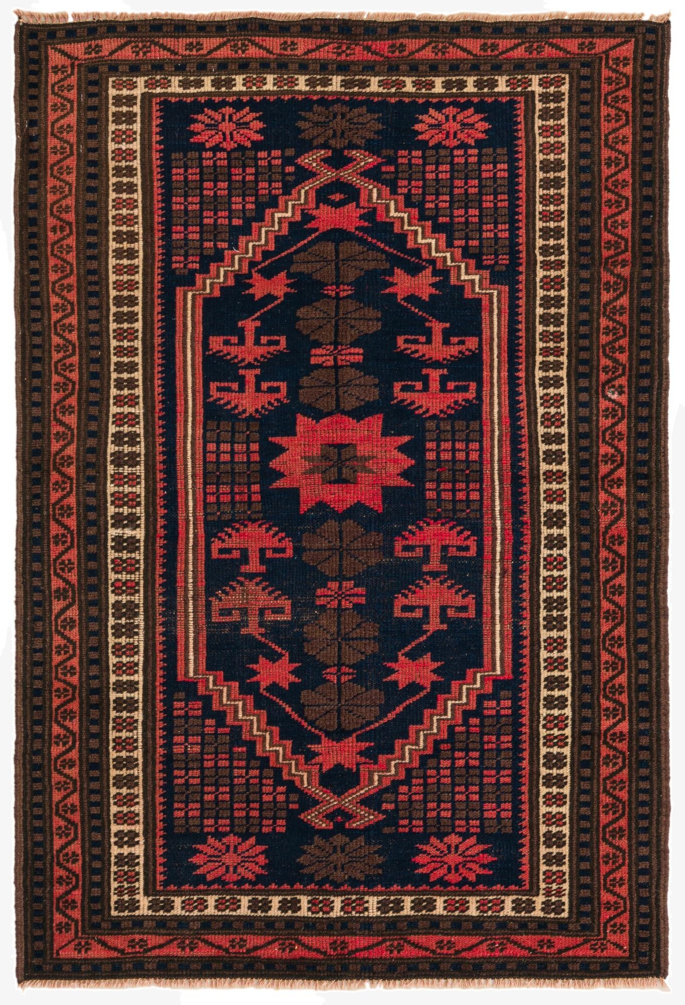 3' x 4' 5  Hand Knotted Balouch Persian Wool Rug