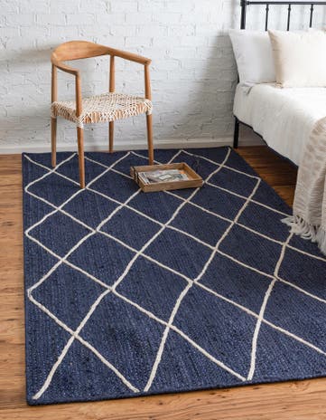 Navy Blue Handmade Braided Jute Rug