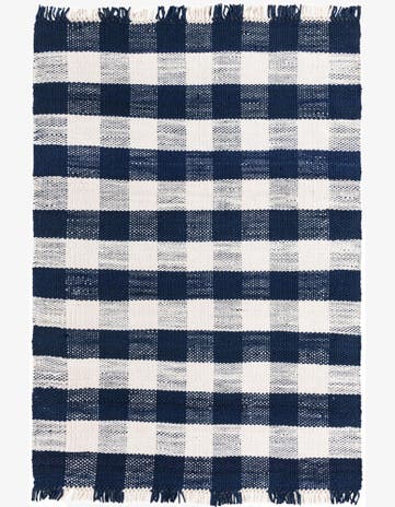 Navy Blue Easy-Clean Eco Plaid Washable Indoor / Outdoor Rug