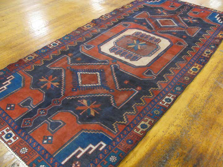 4' 3 x 9' 3 Hand Knotted Hamedan Persian Wool Rug