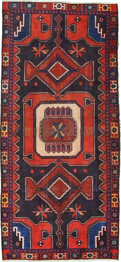 4' 3 x 9' 3 Hand Knotted Hamedan Persian Wool Rug
