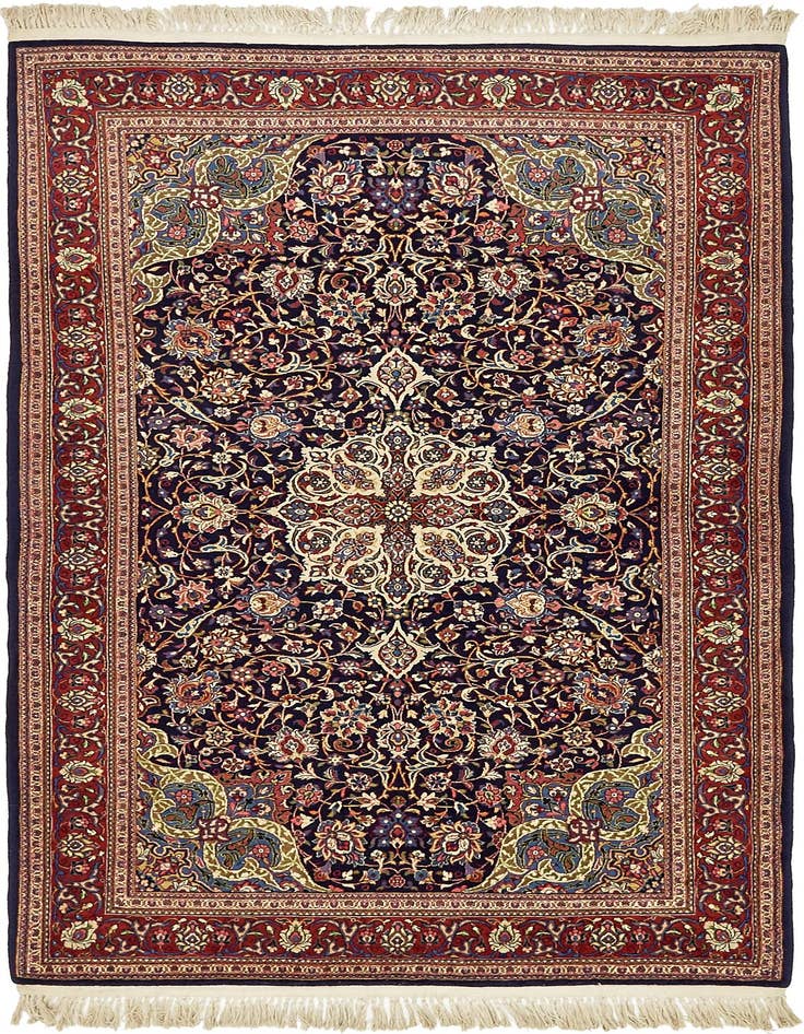 Detail image of 4' 4 x 7' 2 Hand Knotted Kashan Persian Wool Rug