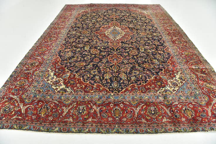Detail image of 9' 4 x 13' Hand Knotted Kashan Persian Wool Rug