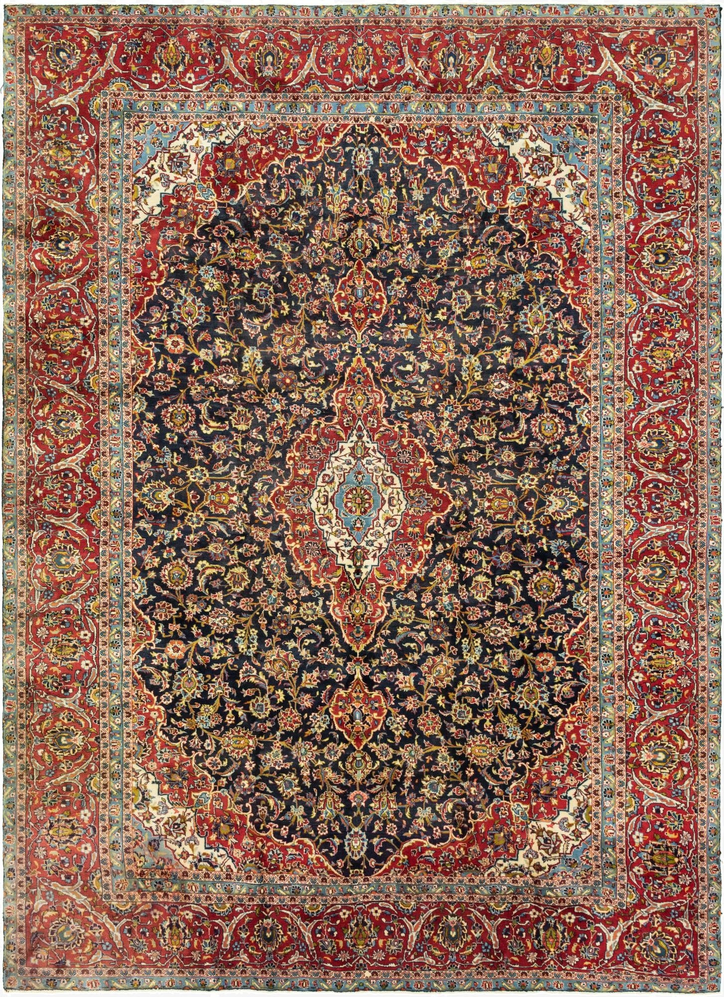 9' 4 x 13'  Hand Knotted Kashan Persian Wool Rug