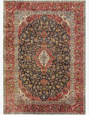 9' 4 x 13' Hand Knotted Kashan Persian Wool Rug