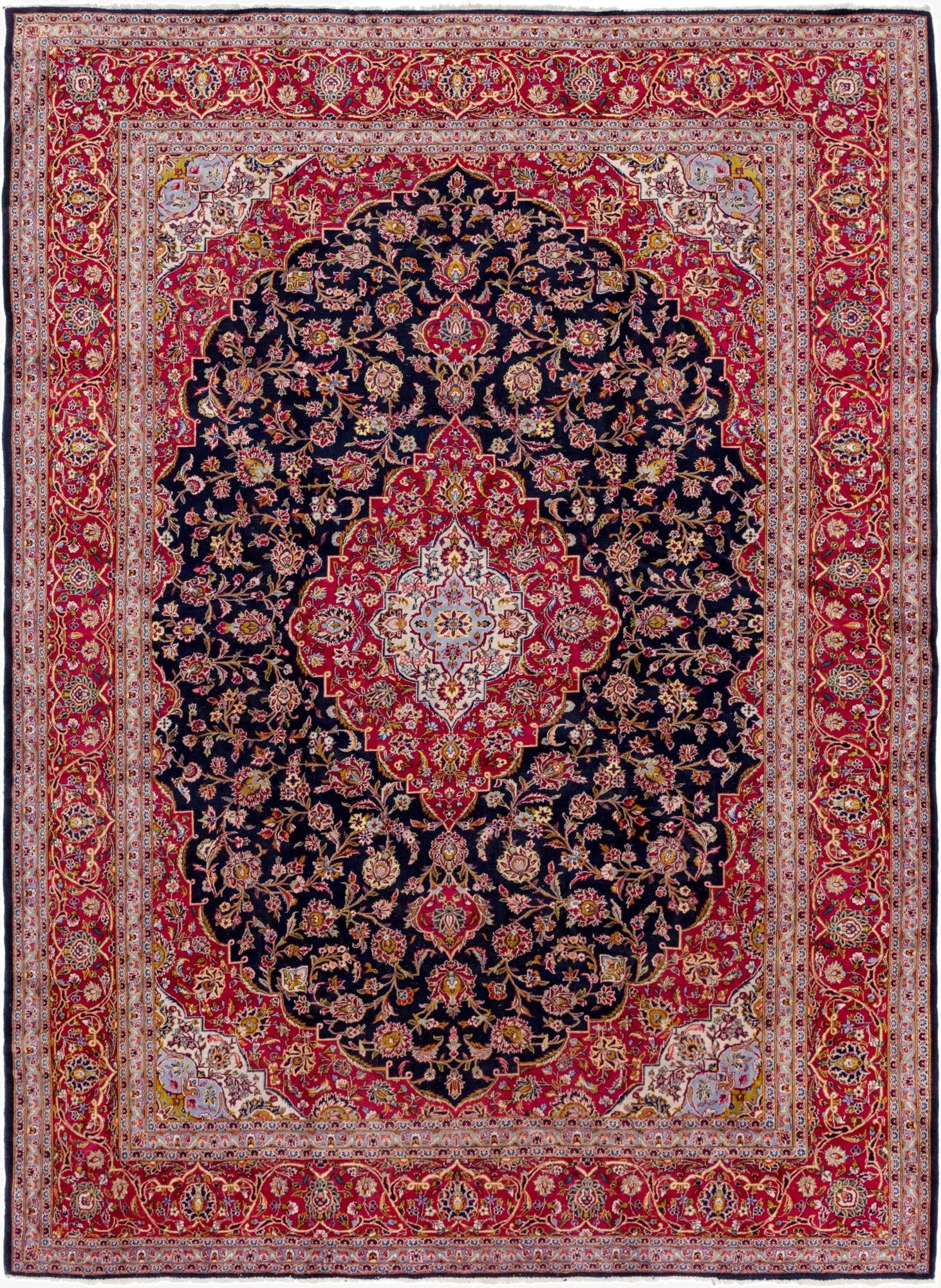 9' 9 x 13' 6  Hand Knotted Kashan Persian Wool Rug