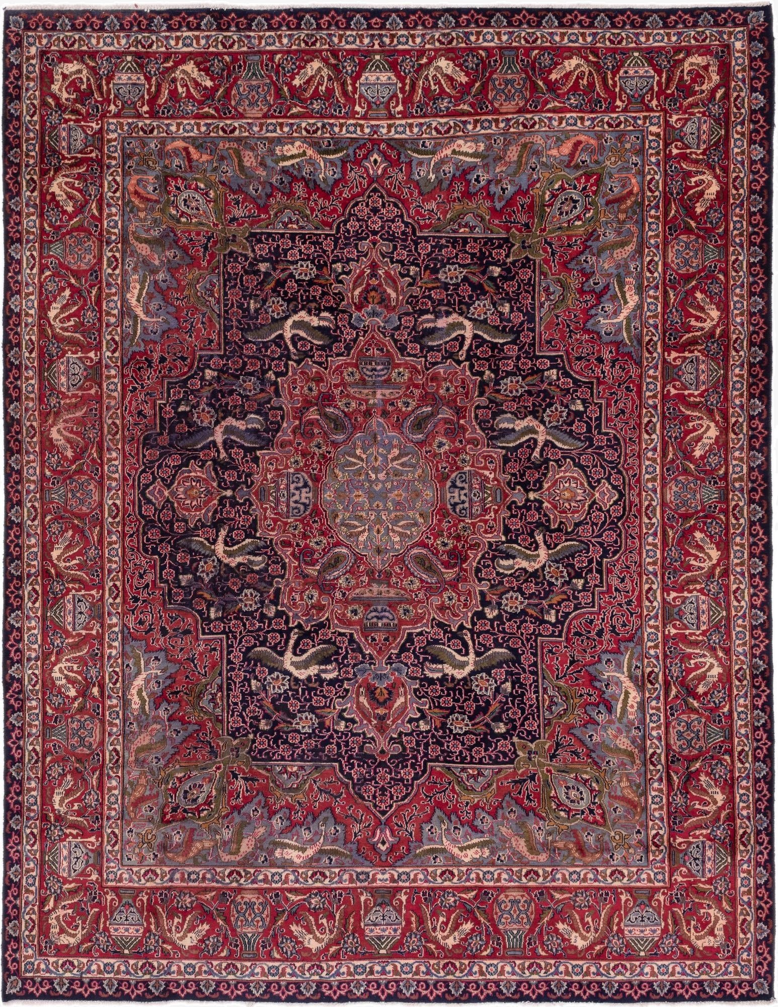 9' 8 x 12' 6  Hand Knotted Kashmar Persian Wool Rug