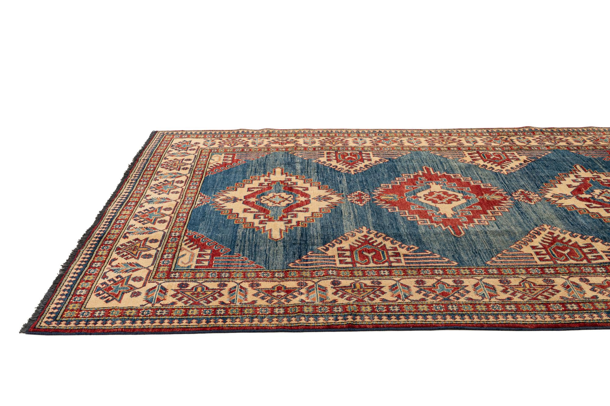 6' 3 x 8' 11 Hand Knotted Kazak Wool Rug