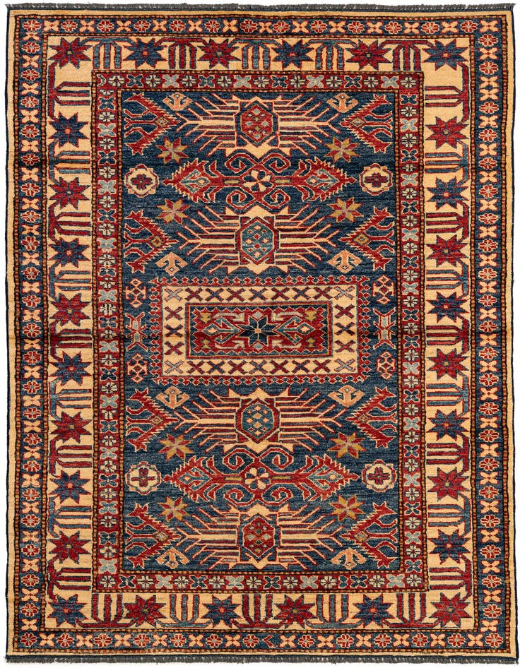 Detail image of 4' 2 x 6' 6 Hand Knotted Kazak Wool Rug