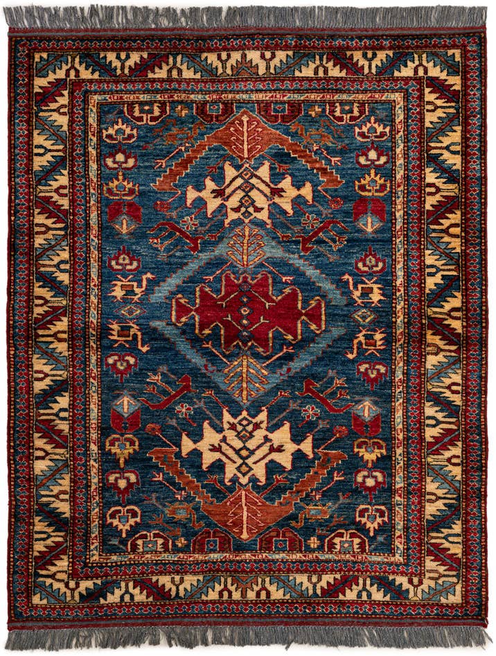 Detail image of 4' x 4' 11 Hand Knotted Kazak Wool Rug