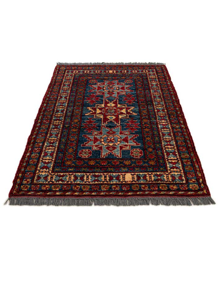 3' 4 x 4' 9 Hand Knotted Kazak Wool Rug