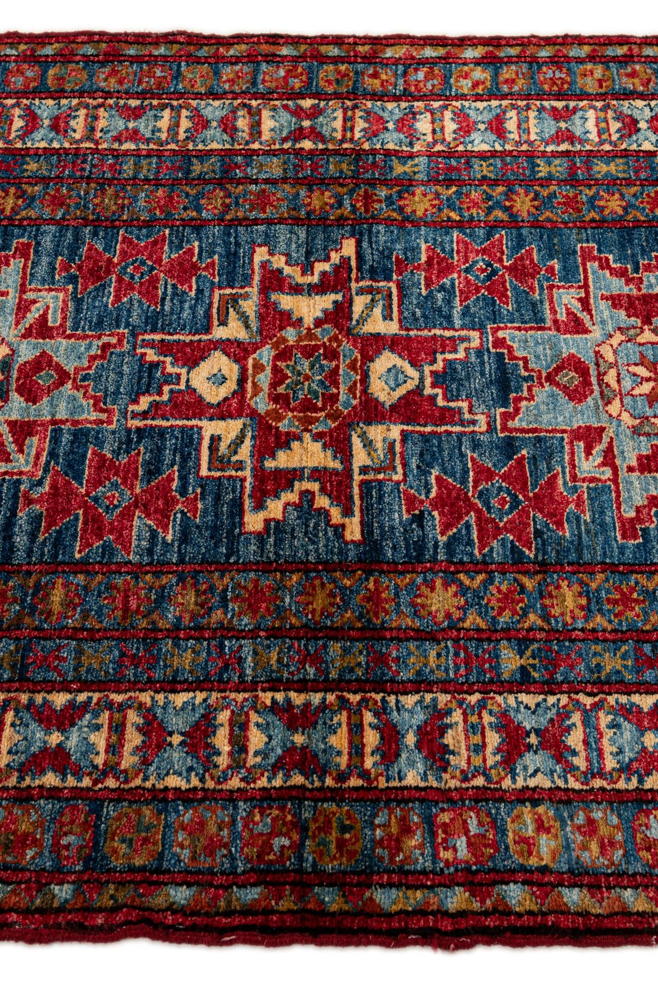 3' 4 x 4' 9 Hand Knotted Kazak Wool Rug
