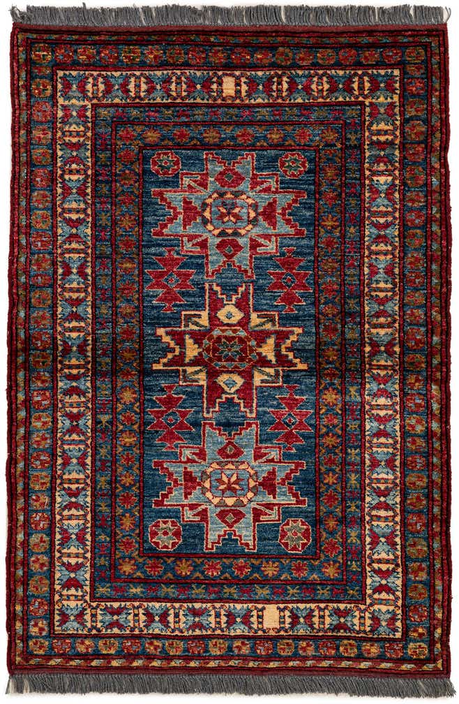 3' 4 x 4' 9 Hand Knotted Kazak Wool Rug