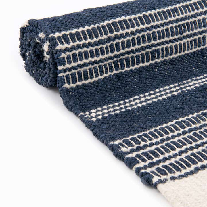 Custom Navy Blue Hand Woven Lariat Rug