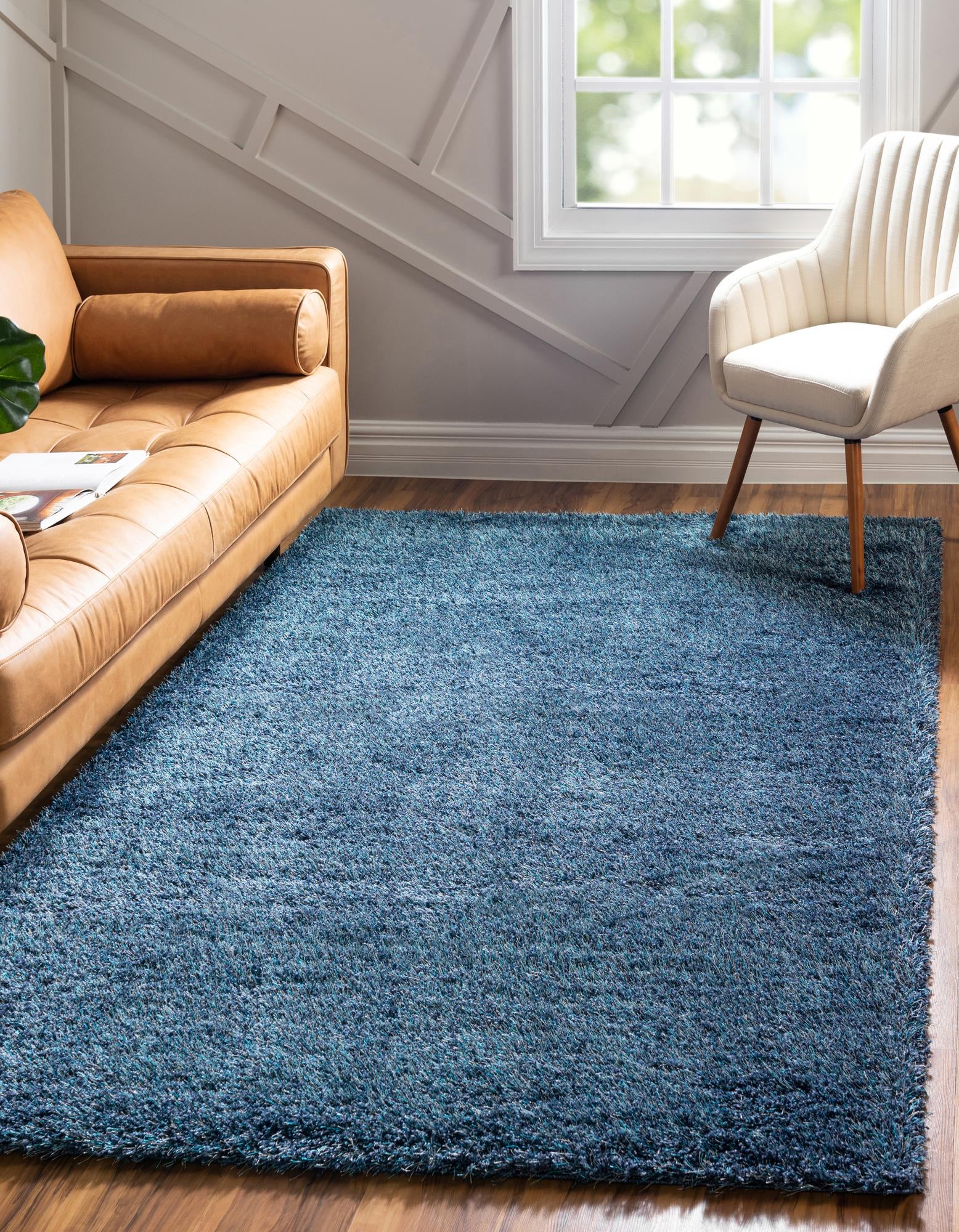 Navy Blue Luxe Solid Shag Rug