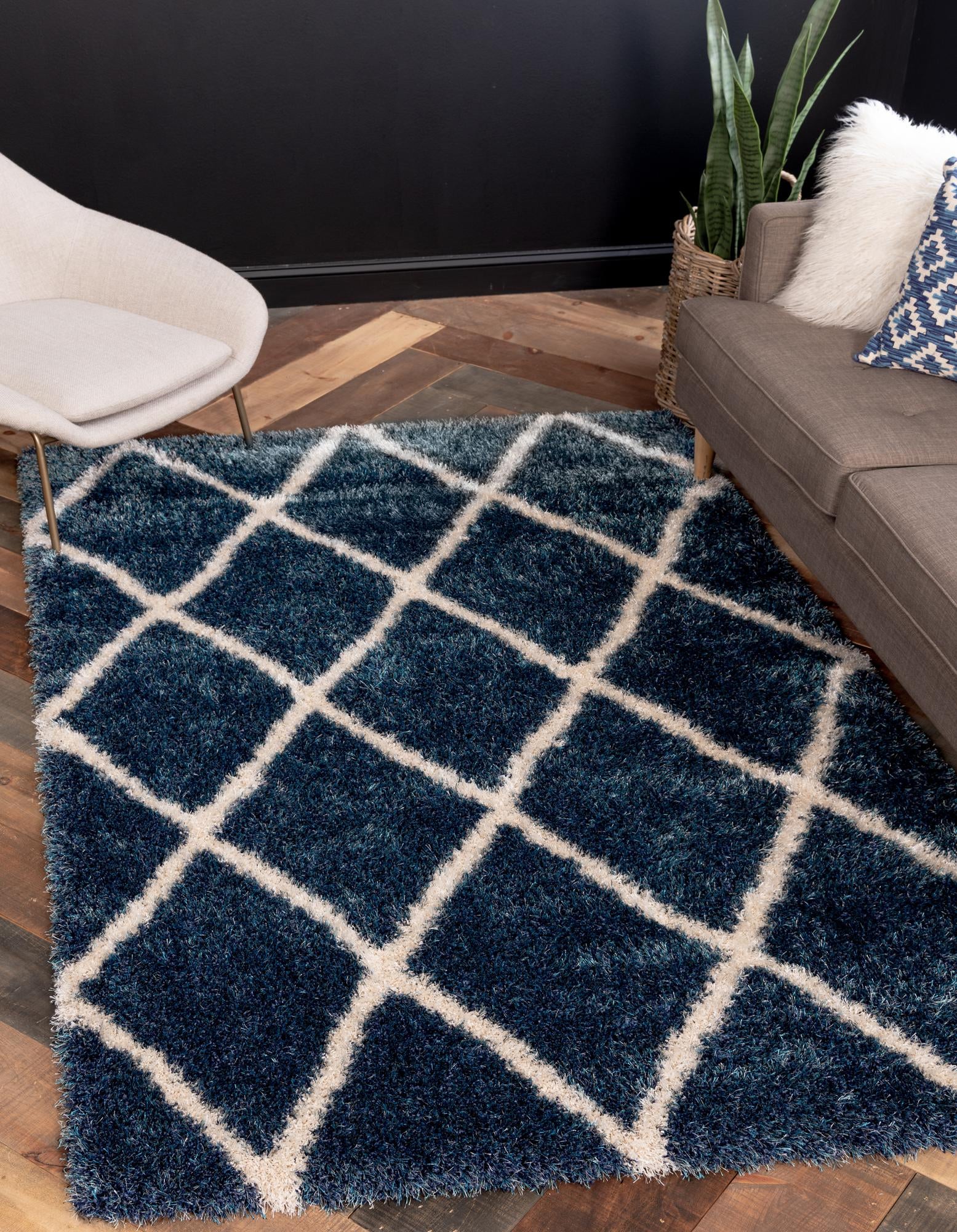 Navy Blue Luxe Trellis Shag Rug
