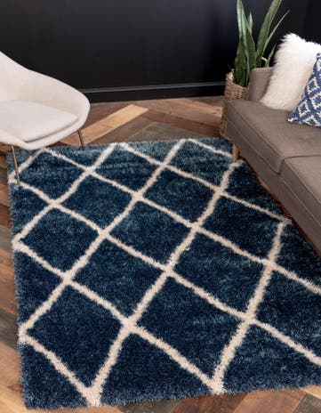Navy Blue Luxe Trellis Shag Rug