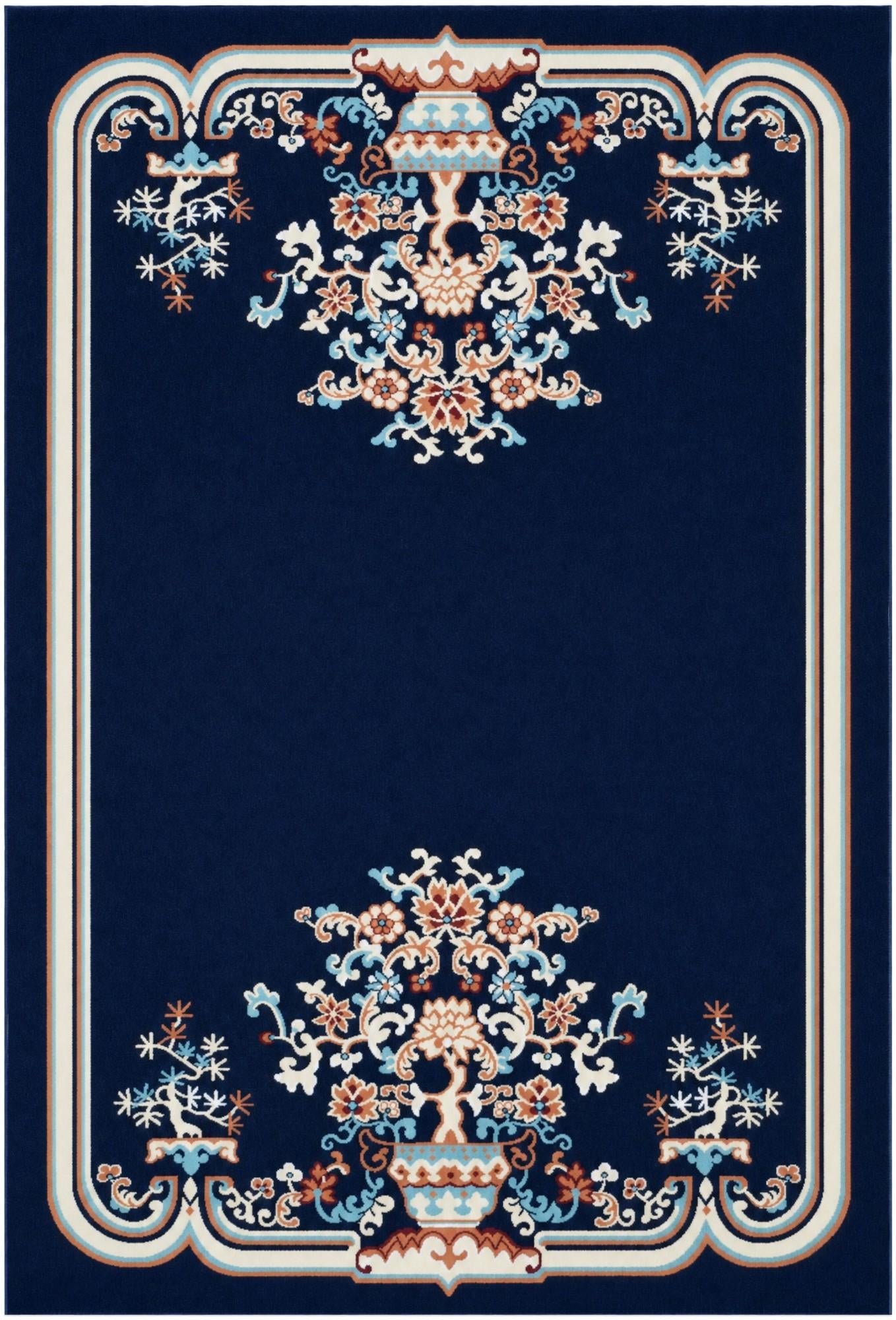 Navy Blue Nain Design Rug
