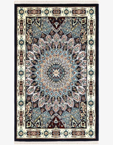 Navy Blue Nain Design Rug