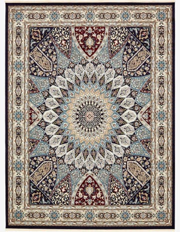 Navy Blue Nain Design Rug