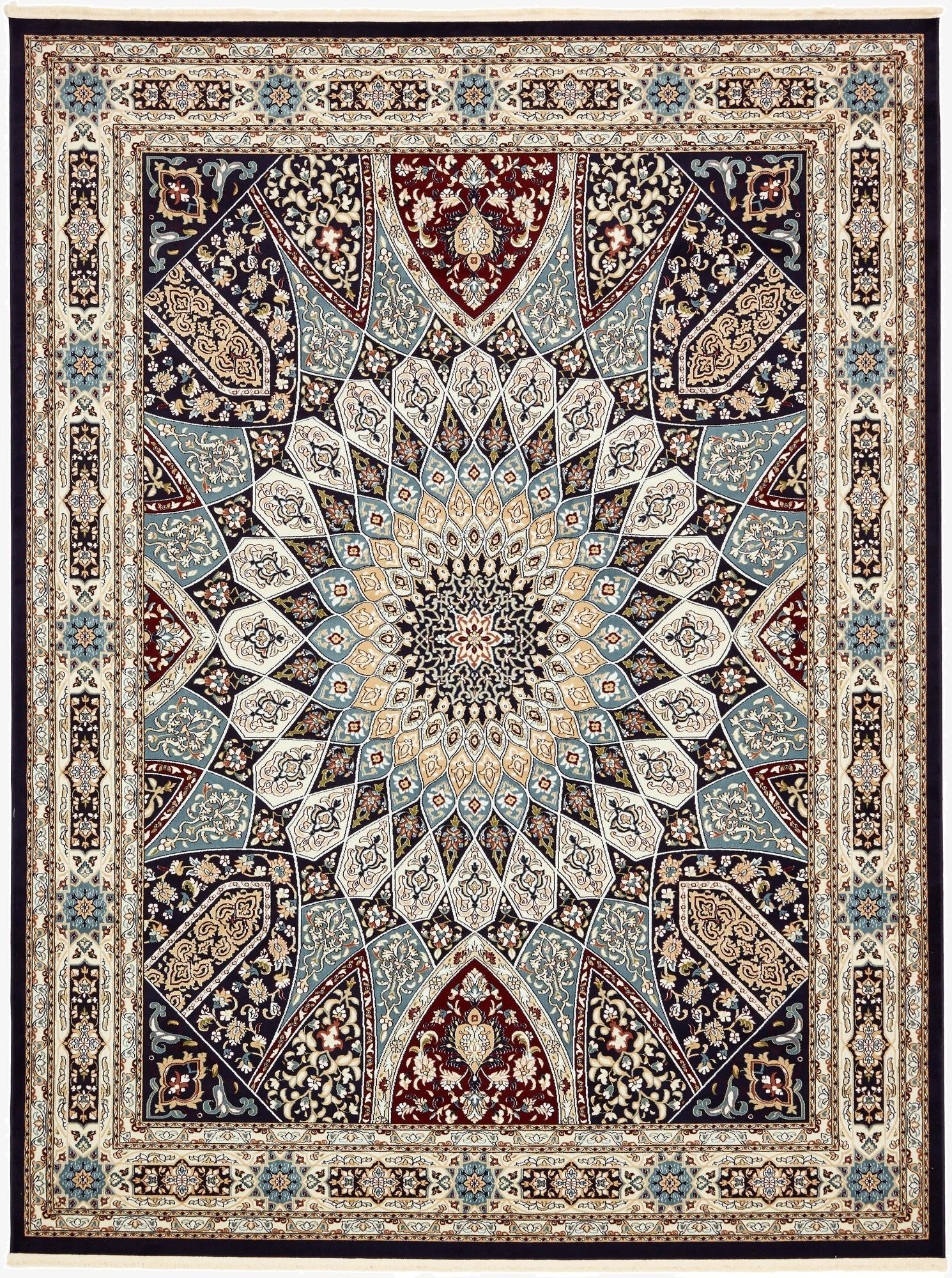 Navy Blue Nain Design Rug