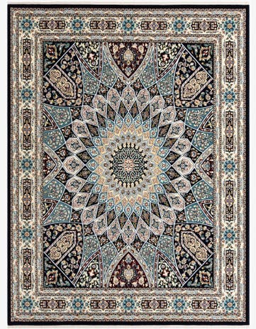 Navy Blue Nain Design Rug