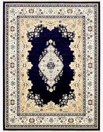 Navy Blue Nain Design Rug