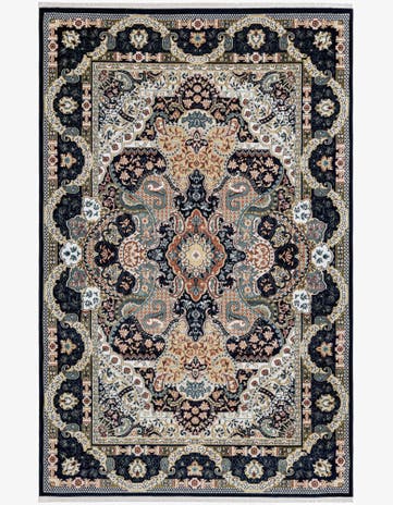 Navy Blue Nain Design Rug