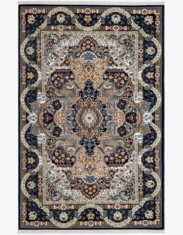 Navy Blue Nain Design Rug